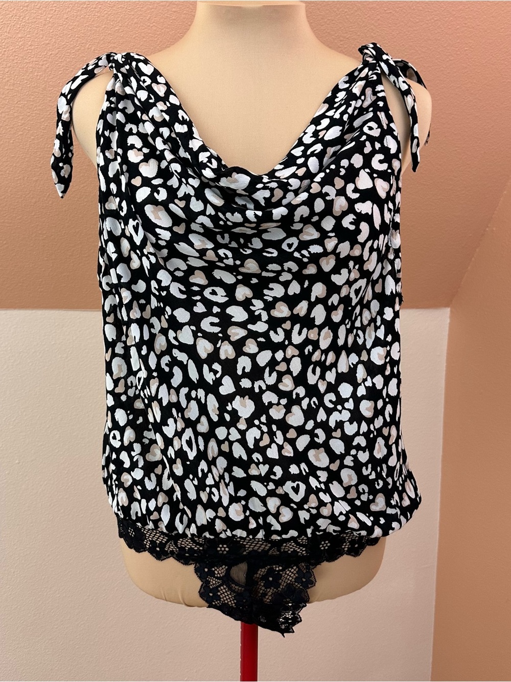 Free People Intimately Bare It All Bodysuit Heart Animal Print Viscose Lace